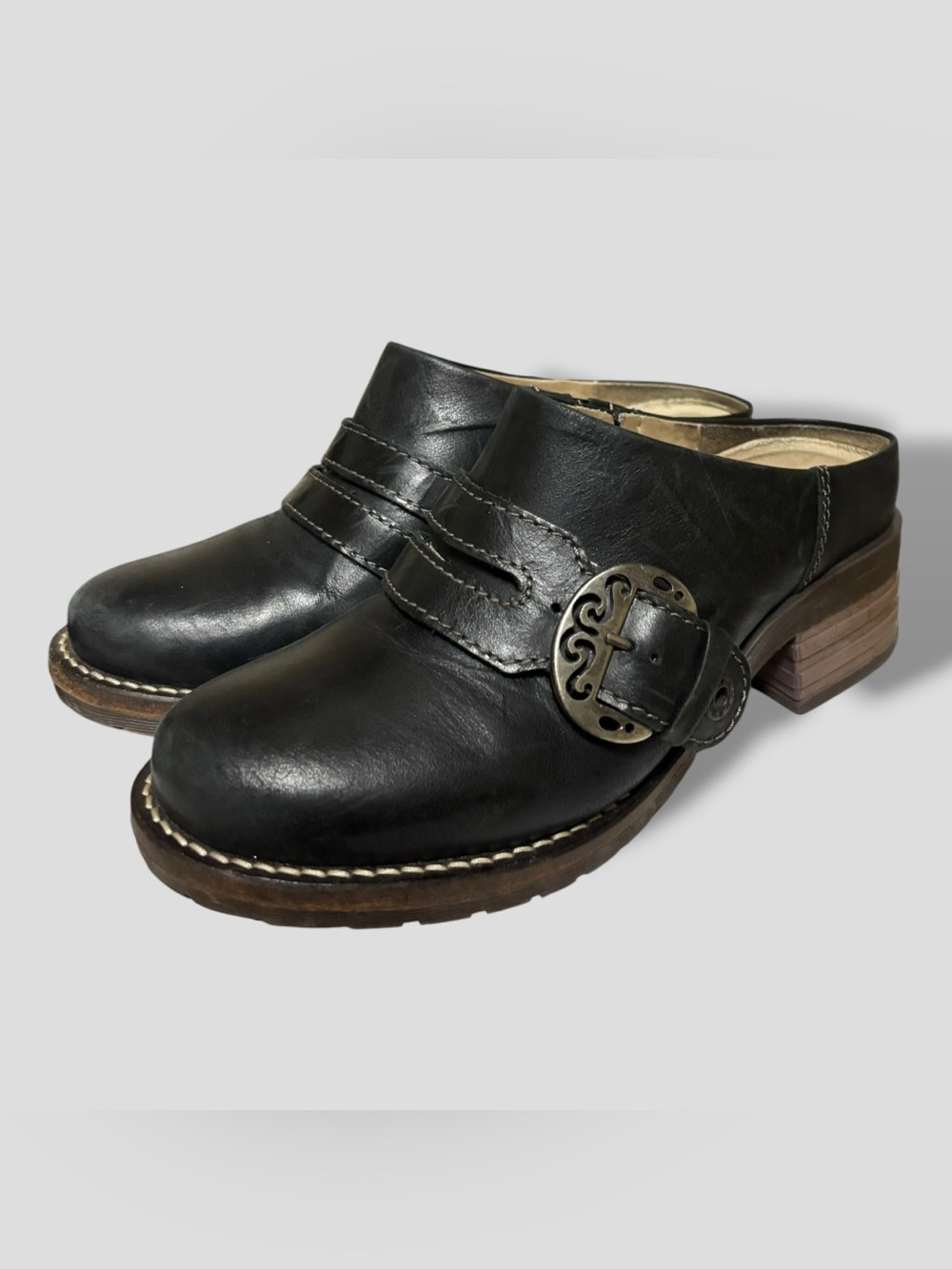 y2k dromedaris black karina scrunched leather mule clogs 6.5/ 37eu